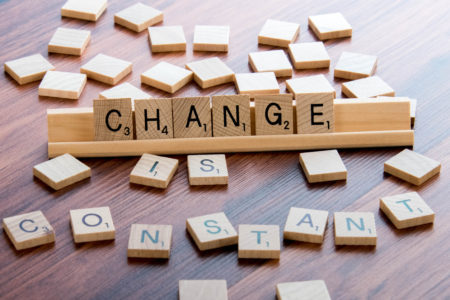 Scrabble Word Game wood tiles spelling CHANGE IS CONSTANT