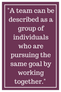 A team can be described as a group of individuals who are pursuing the same goal by working together.