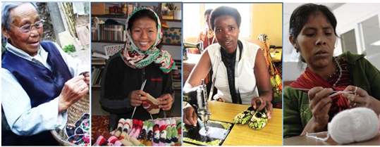 picture of women creating booties for the exhibit